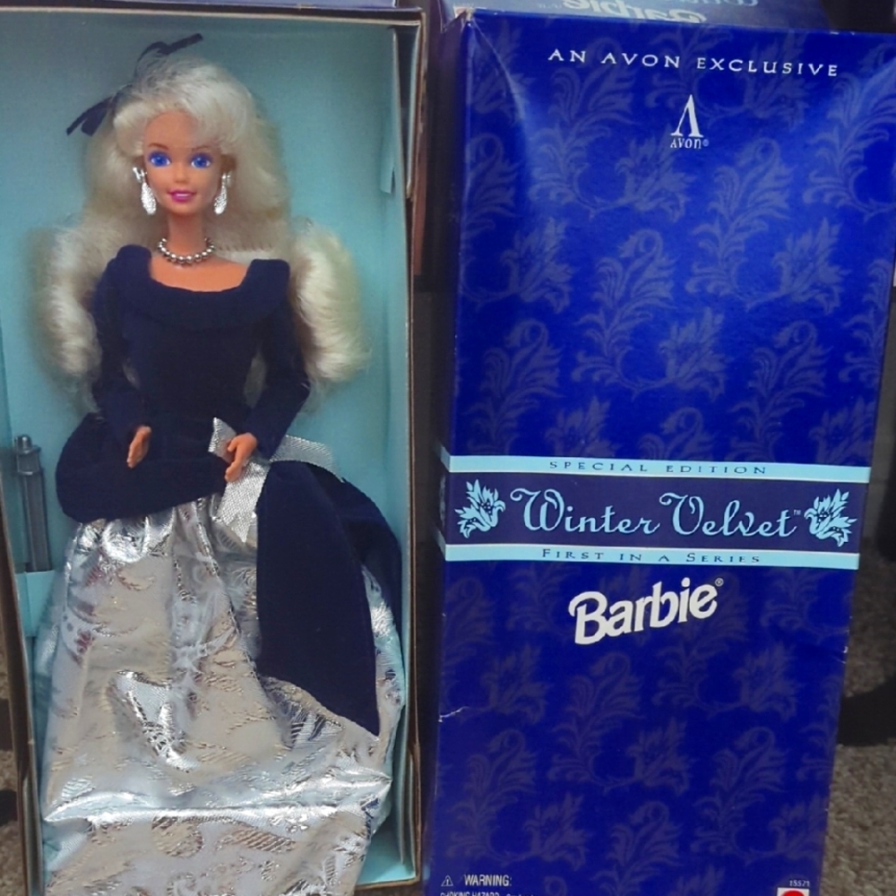 Avon Exclusive Barbie in Navy and Silver Ensemble Winter Velvet Special Edition.